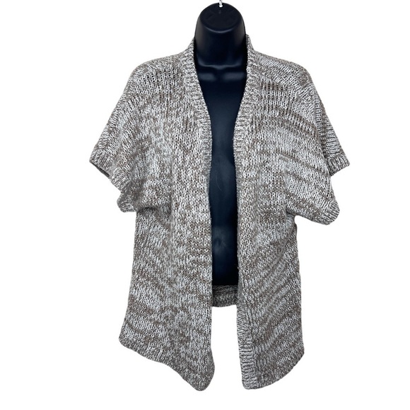 Wool Blend Beige White Knit Sweater Short Sleeve Open Front Medium Old Navy - Picture 1 of 9